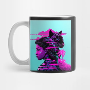 Girl and Panther vaporwave style Mug